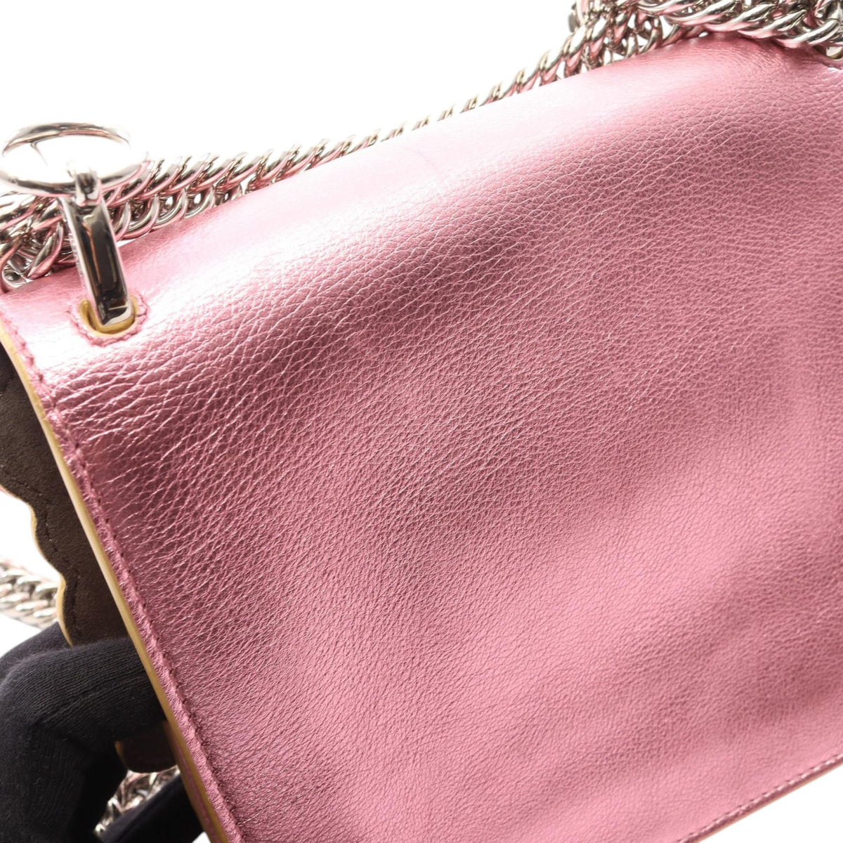 Fendi Mini Scalloped Metallic Studded Leather Kan I Crossbody — Pink