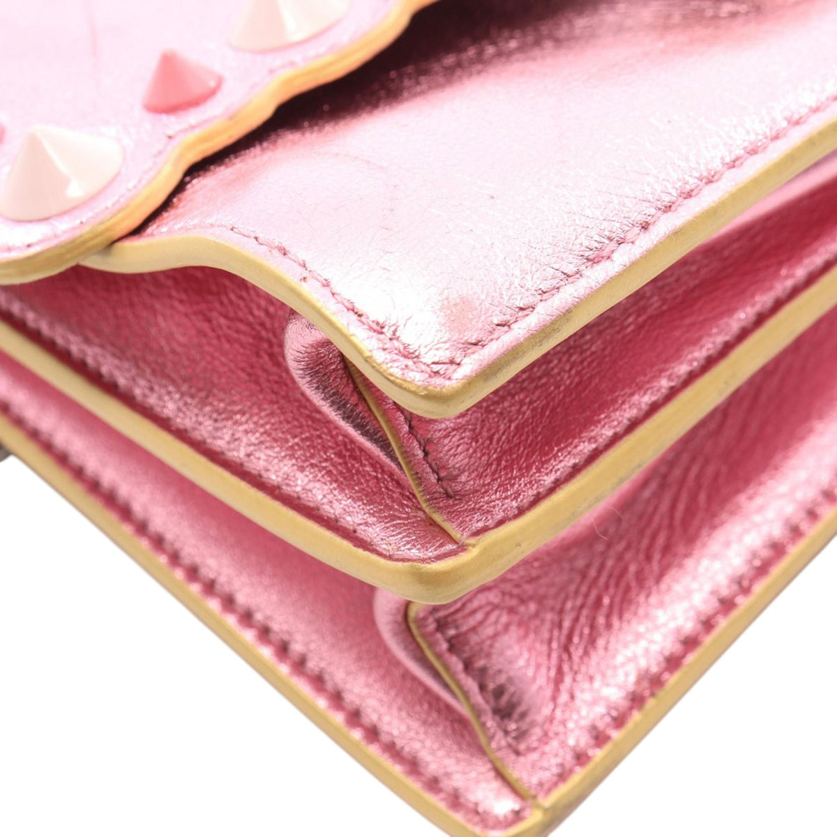 Fendi Mini Scalloped Metallic Studded Leather Kan I Crossbody — Pink