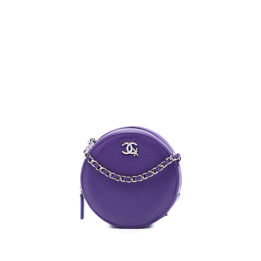 Chanel CC Goatskin Round Ski Clutch with Chain