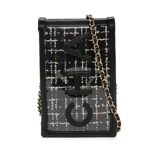 Tweed and PVC Phone Clutch with Chain