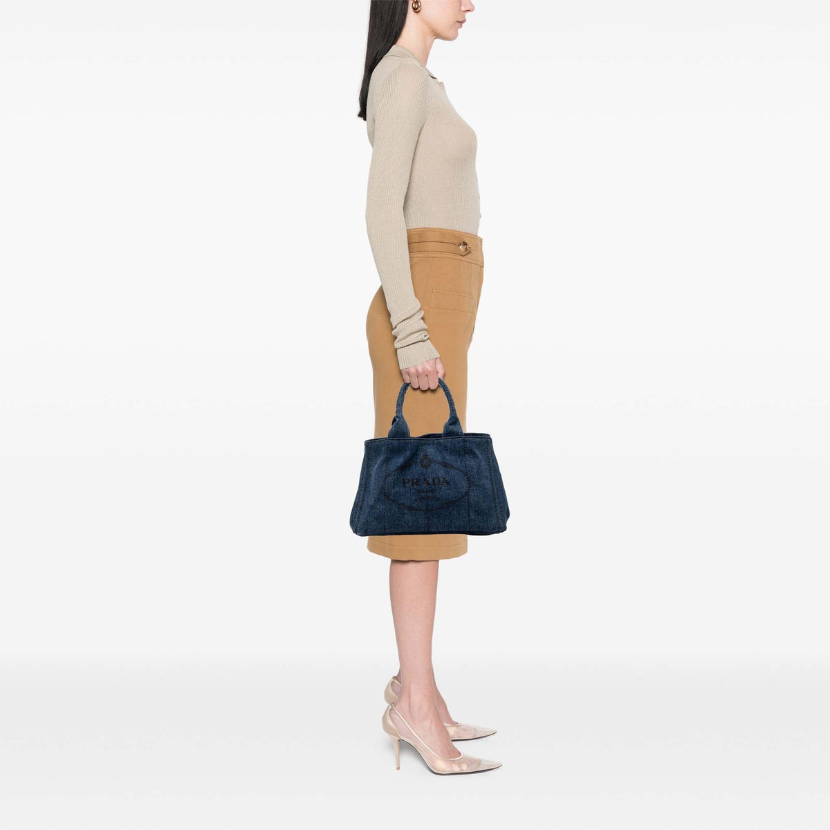 Prada Denim Canapa Logo Tote