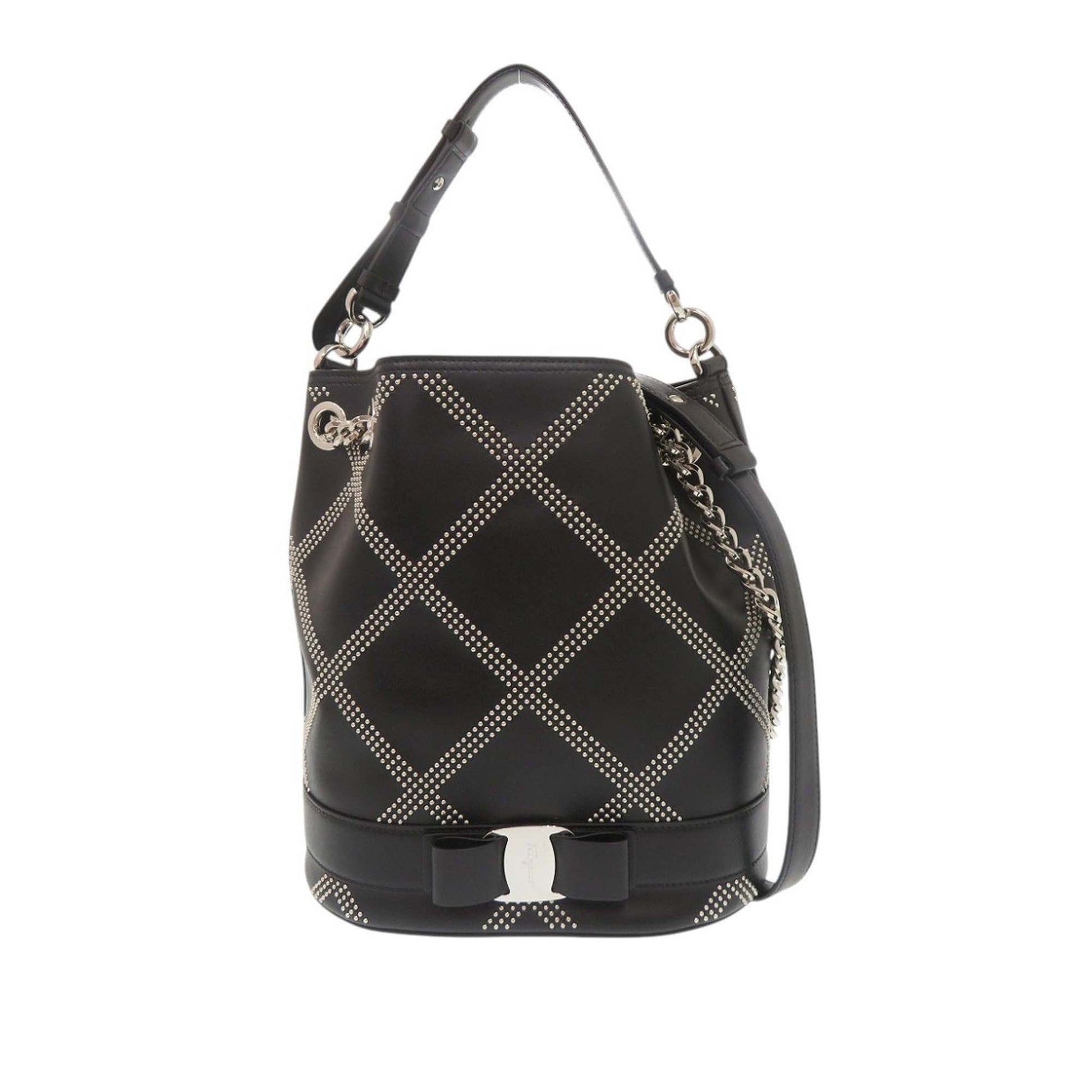Ferragamo Studded Leather Vara Bow Bucket Bag