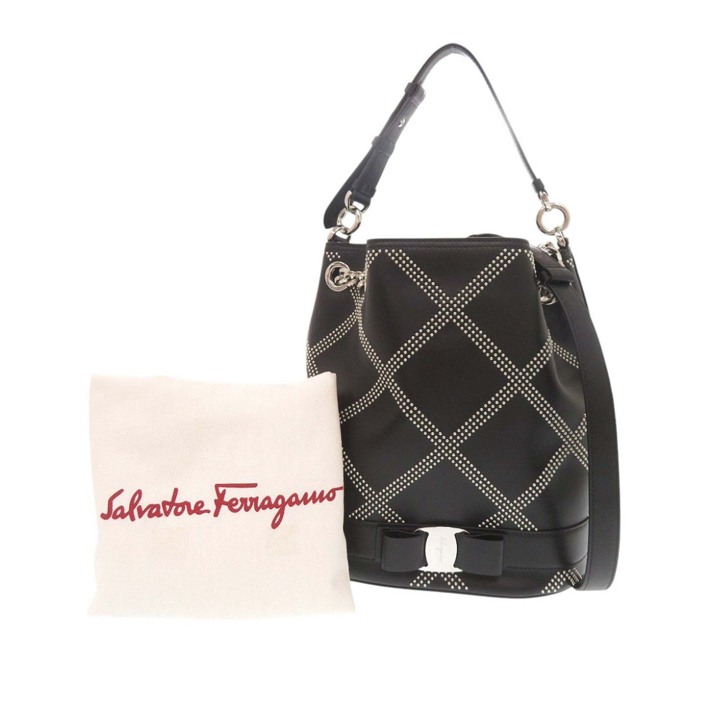 Ferragamo Studded Leather Vara Bow Bucket Bag