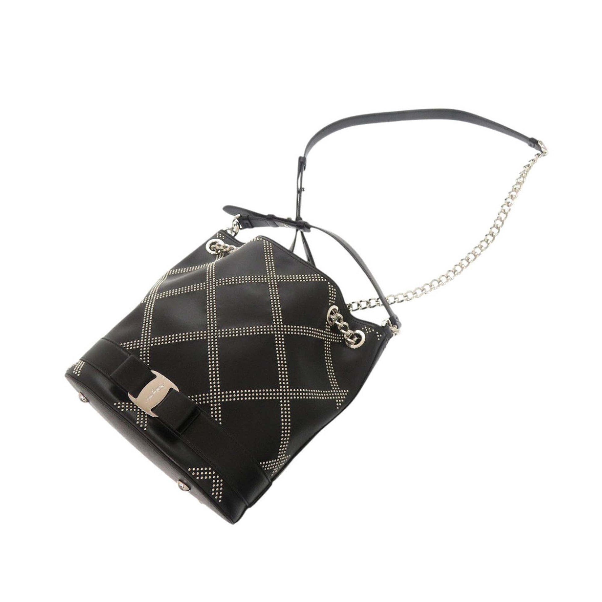 Ferragamo Studded Leather Vara Bow Bucket Bag