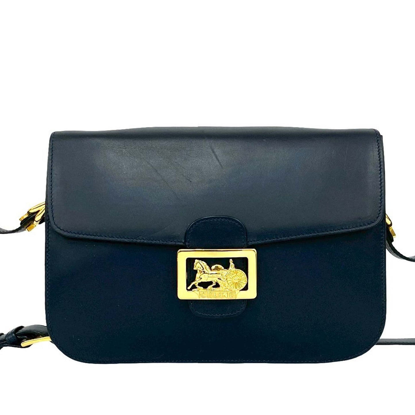Celine Leather Logo Horse Carriage Crossbody