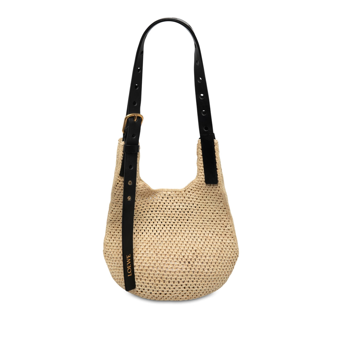 LOEWE Small Raffia Punch Hole Hobo — Beige