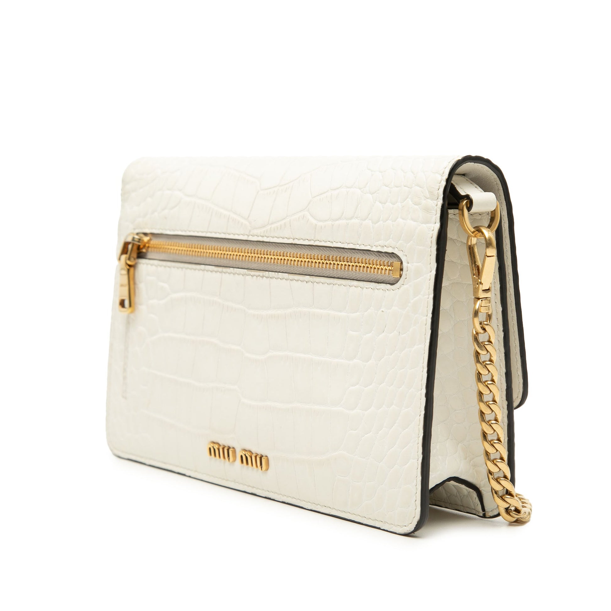 Miu Miu Croc Embossed Leather Crystal Solitaire Crossbody