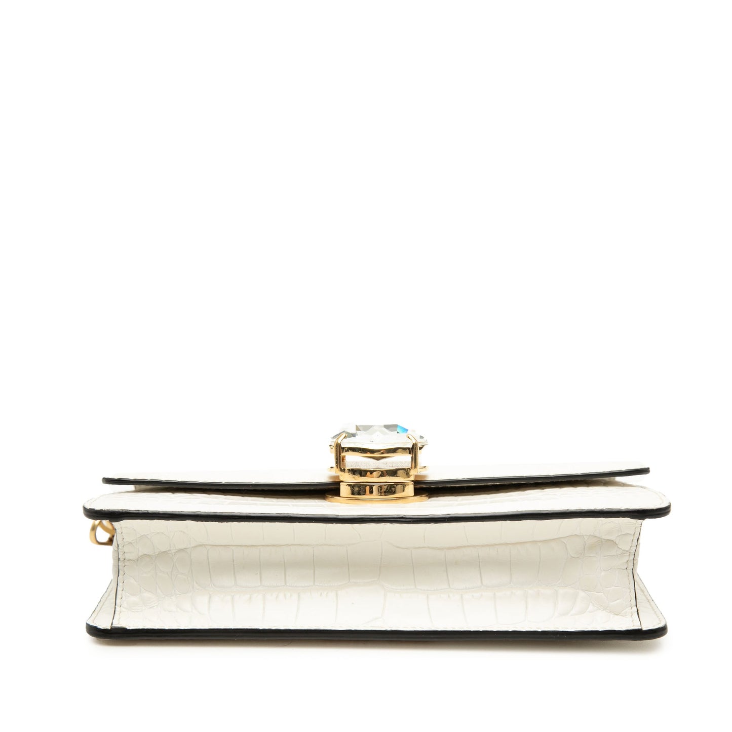 Miu Miu Croc Embossed Leather Crystal Solitaire Crossbody