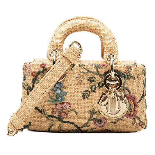 Dior Micro Floral Embroidered Raffia Lady D Joy — Beige