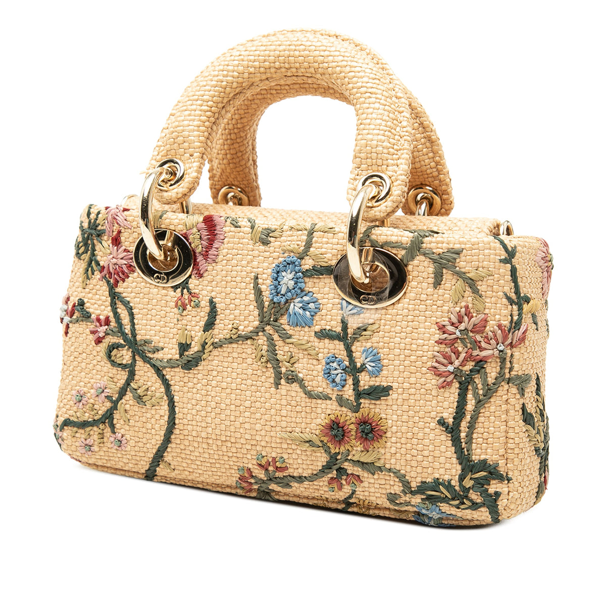 Dior Micro Floral Embroidered Raffia Lady D Joy — Beige