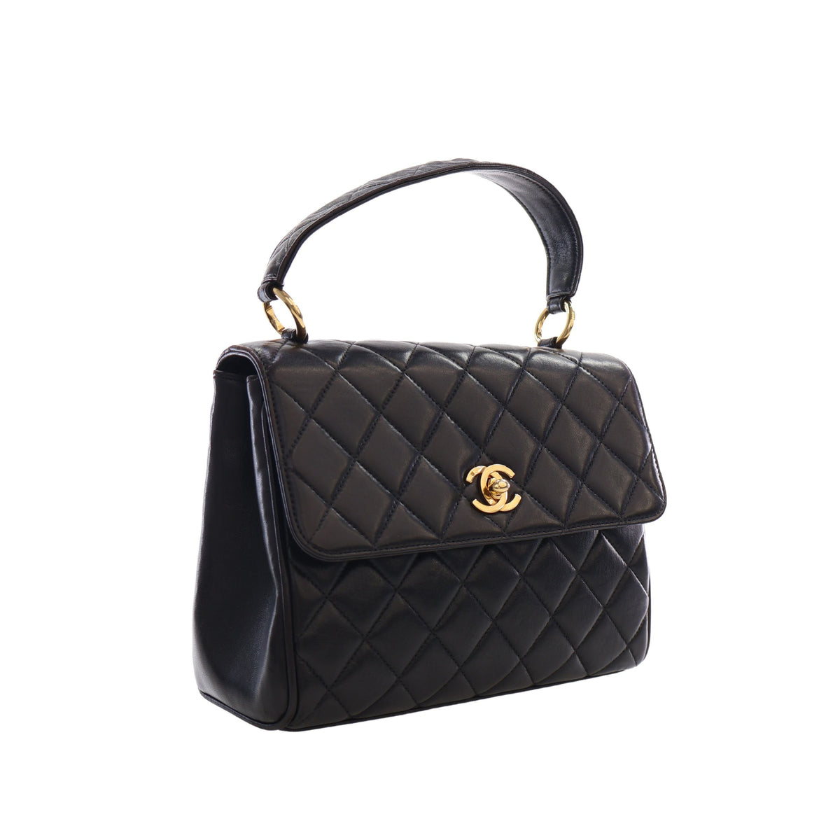 Chanel Mini Quilted Lambskin Kelly Top Handle Bag — Black