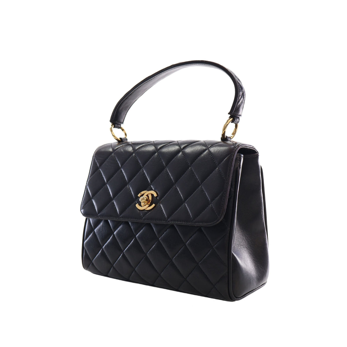 Chanel Mini Quilted Lambskin Kelly Top Handle Bag — Black