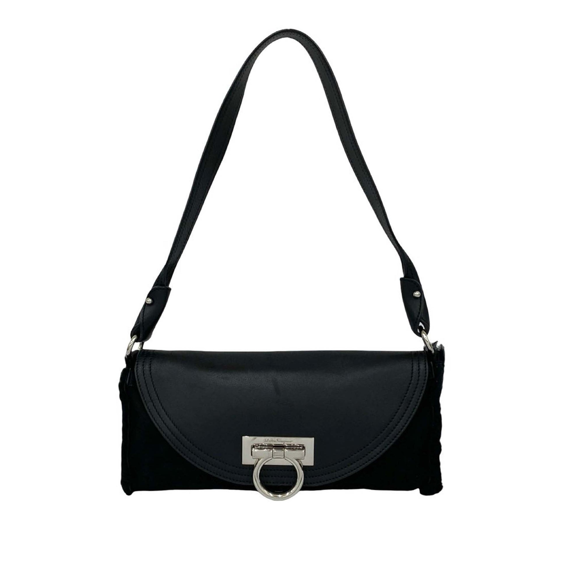 Ferragamo Suede and Calfskin Gancini Shoulder Bag