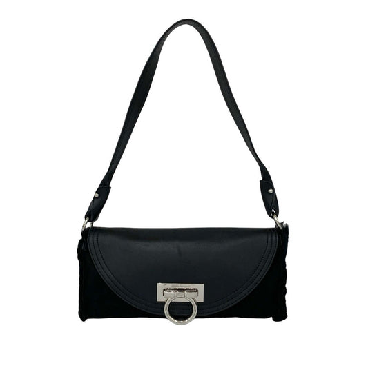 Ferragamo Suede and Calfskin Gancini Shoulder Bag