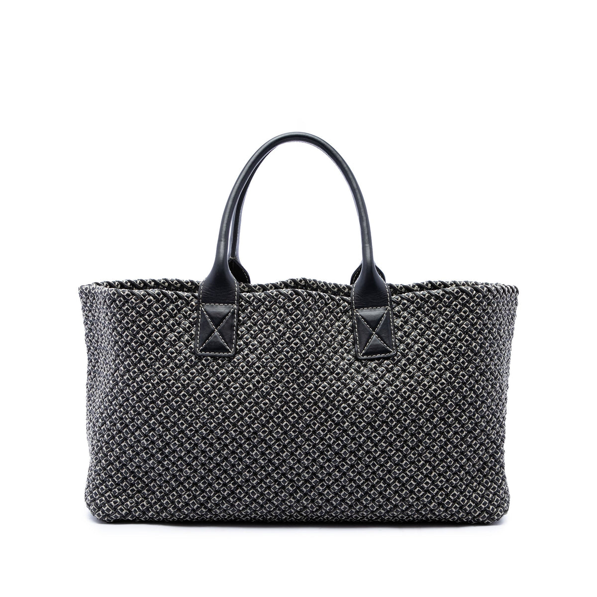 Bottega Veneta Limited Edition Medium Bicolor Lambskin Intreccio Cabat Tote — Black