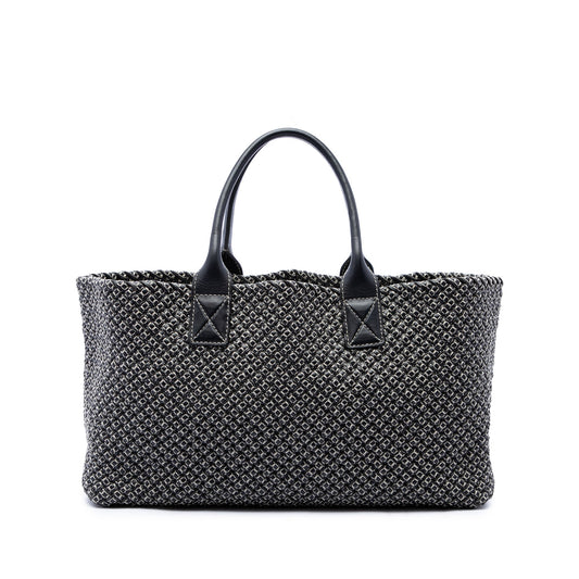 Bottega Veneta Limited Edition Medium Bicolor Lambskin Intreccio Cabat Tote — Black