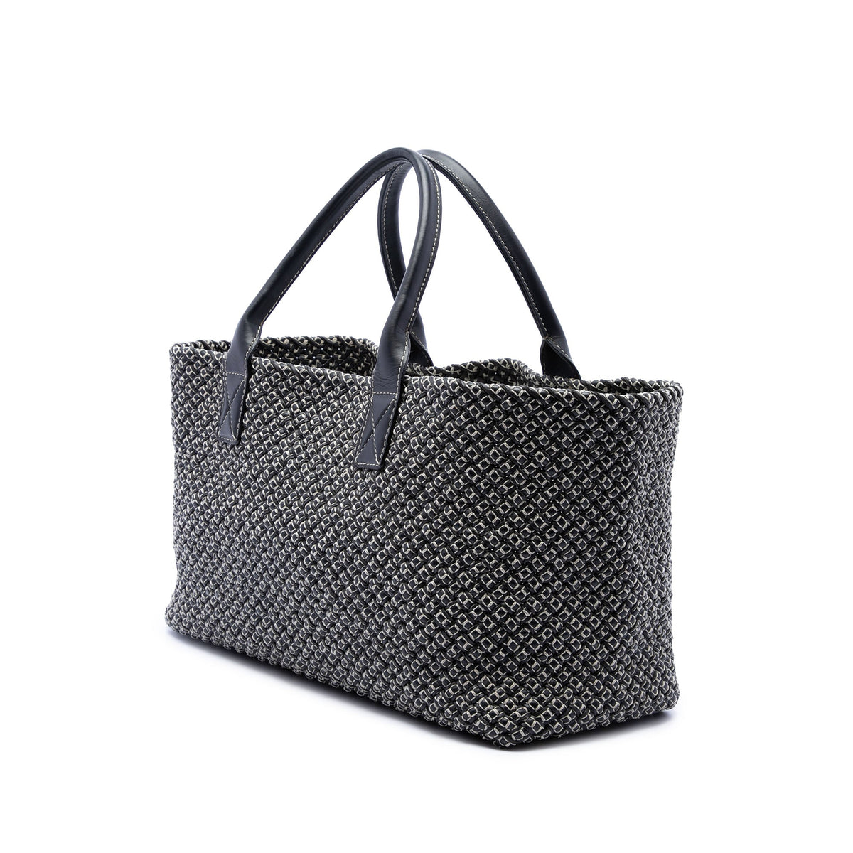 Bottega Veneta Limited Edition Medium Bicolor Lambskin Intreccio Cabat Tote — Black