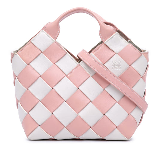 LOEWE Mini Woven Calfskin Gingham Basket Bag — Pink