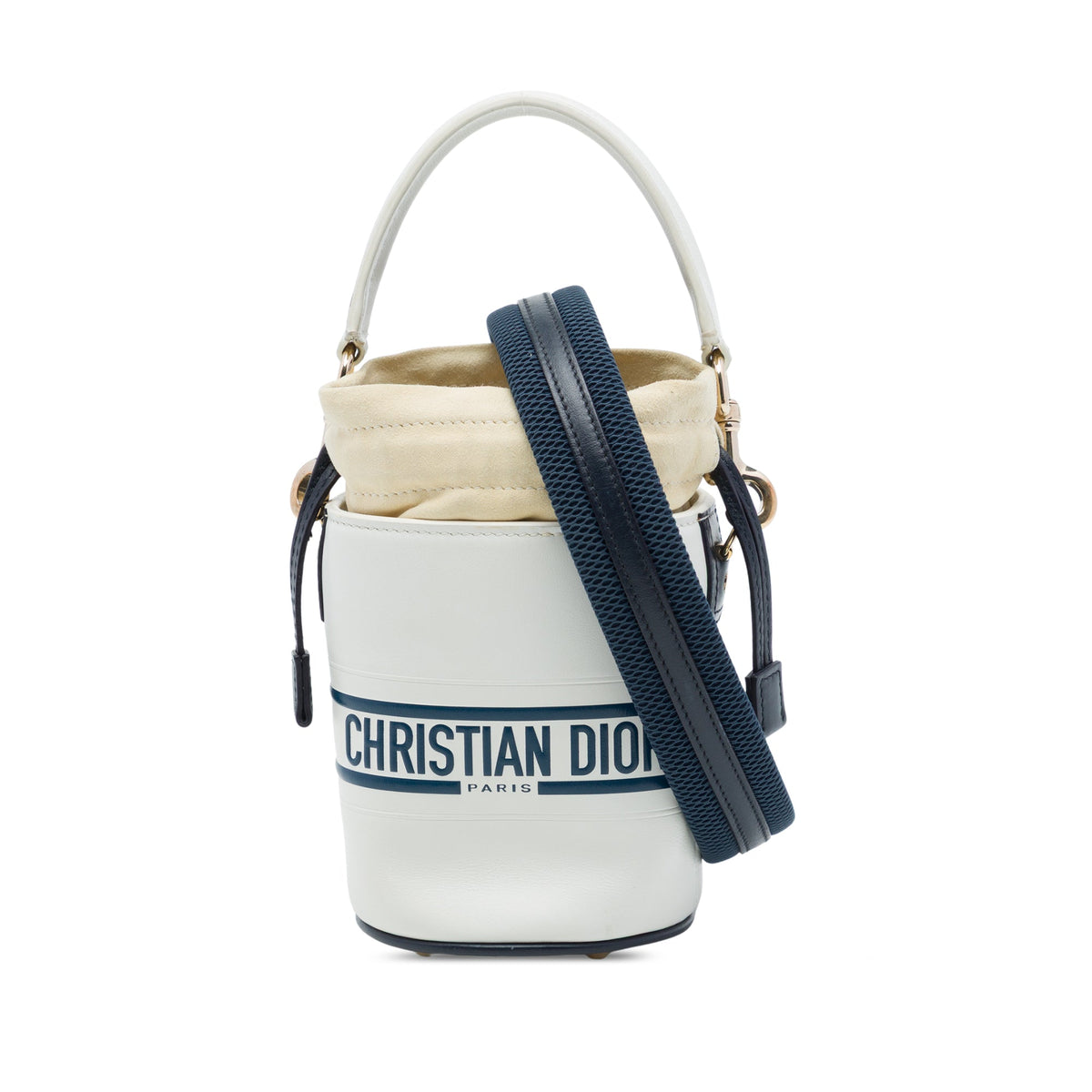 Dior Micro Calfskin Vibe Drawstring Bucket Bag — Beige