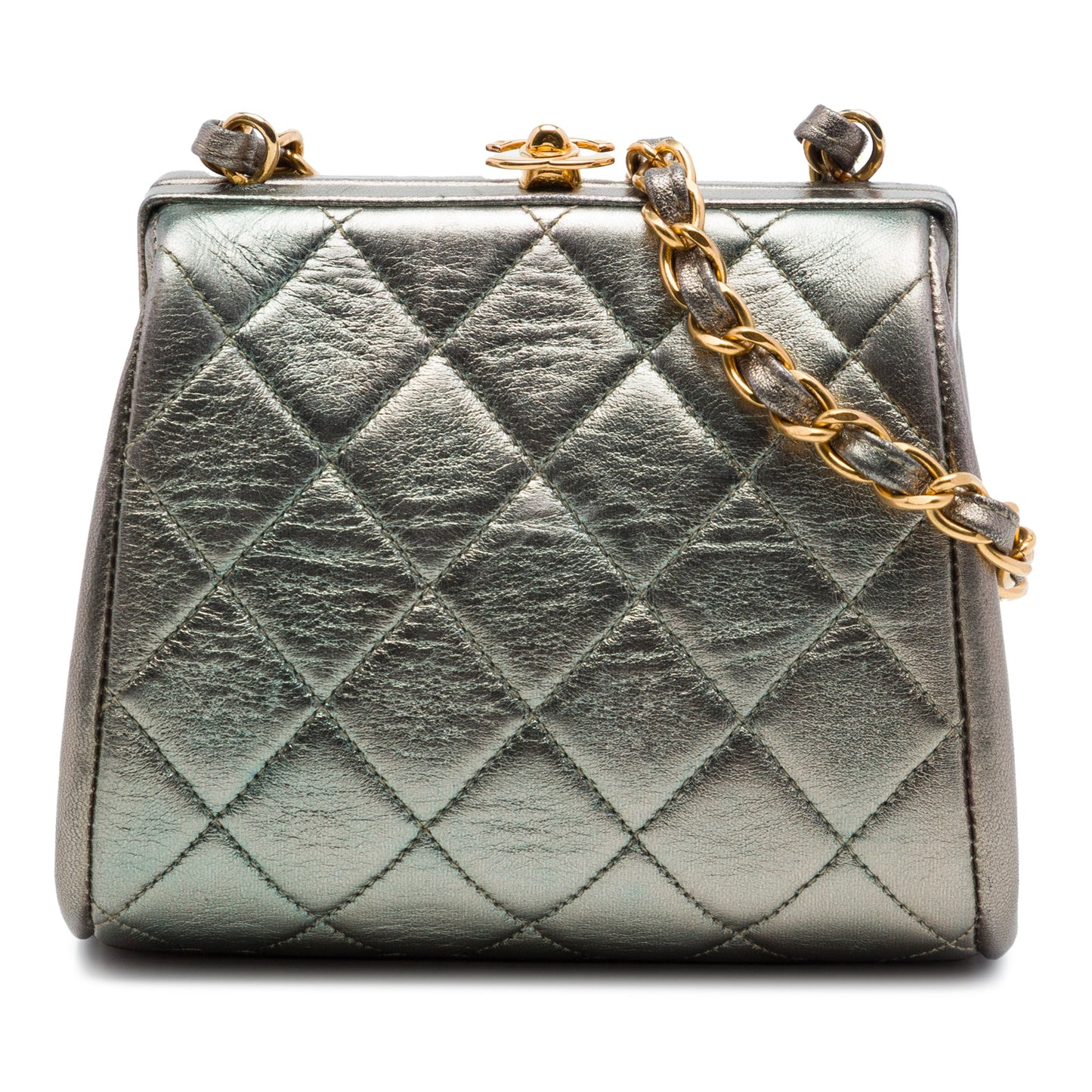 Chanel Mini CC Quilted Metallic Lambskin Frame Crossbody