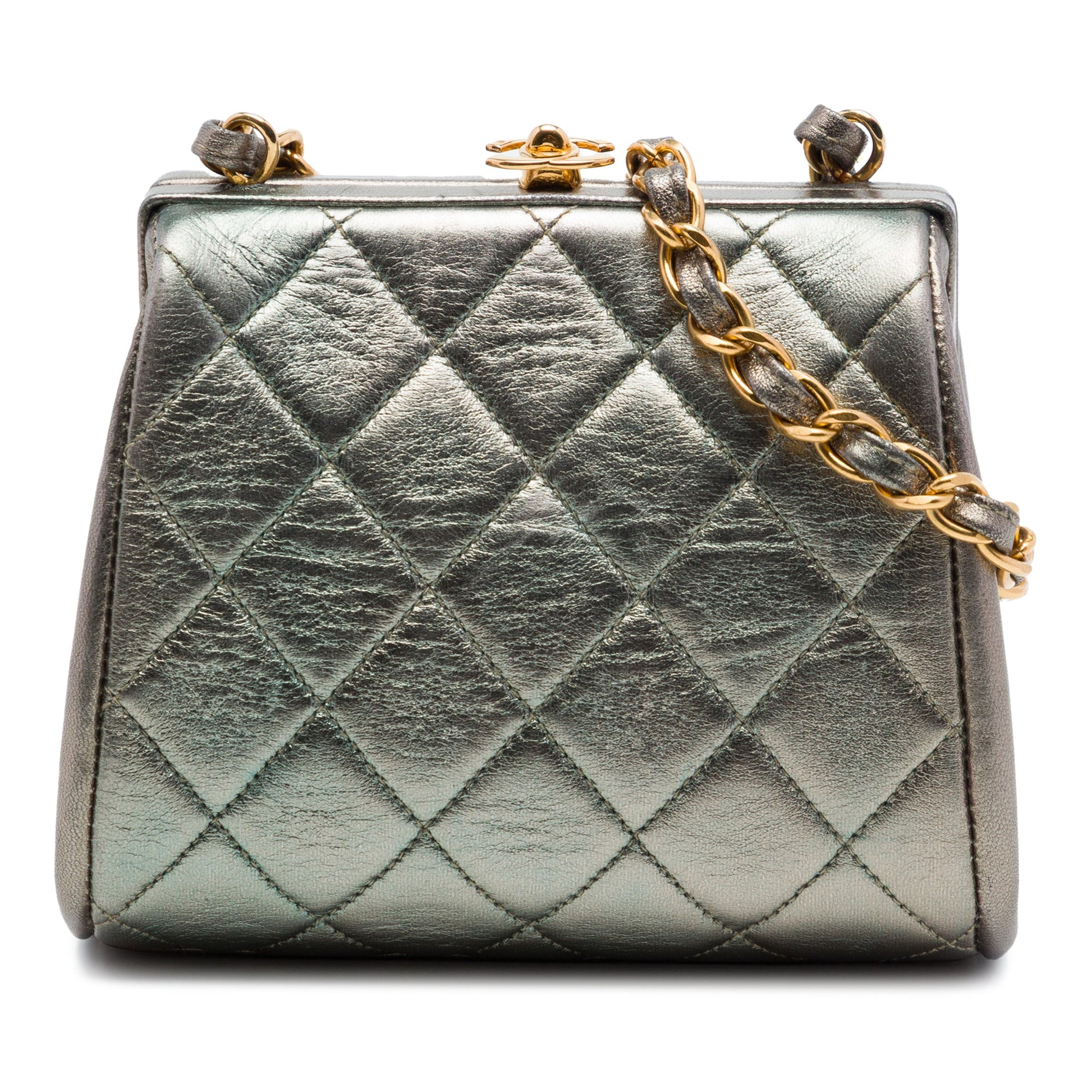 Chanel Mini CC Quilted Metallic Lambskin Frame Crossbody