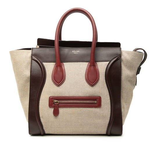 Celine Mini Tricolor Linen and Leather Luggage Tote