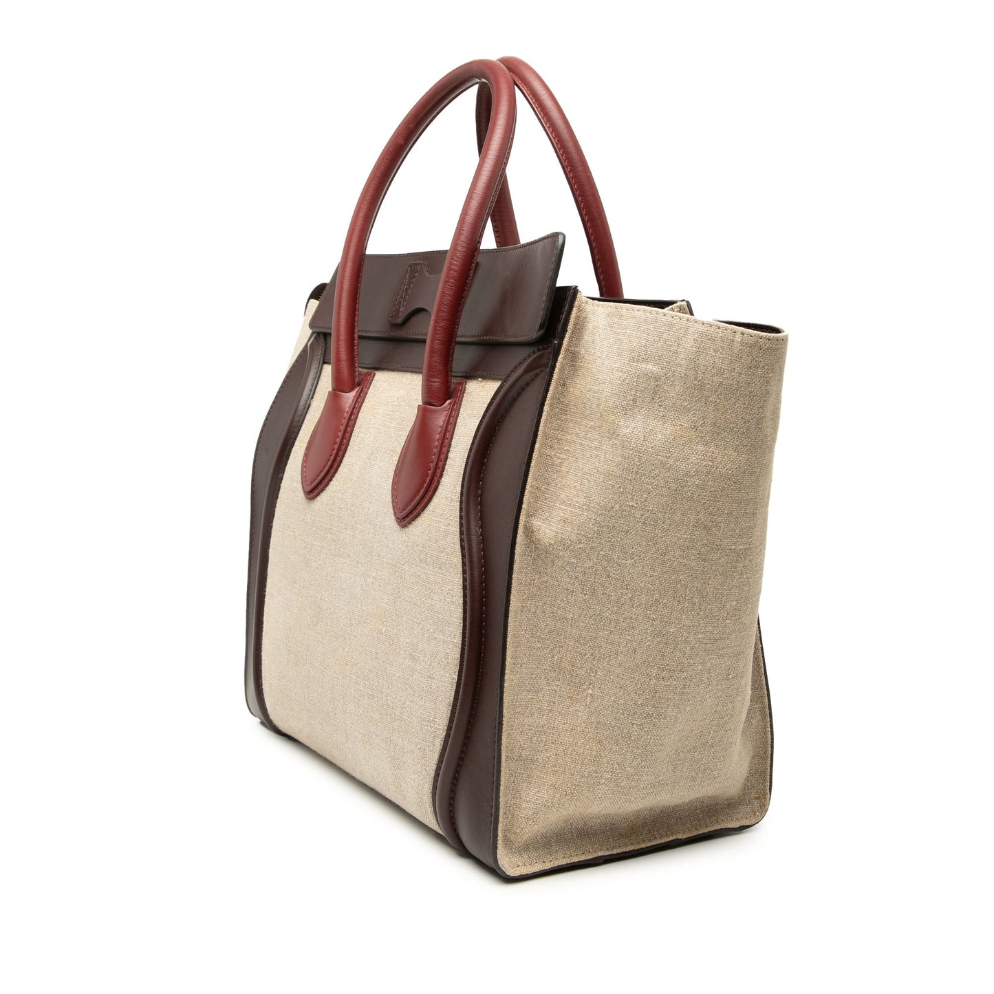 Celine Mini Tricolor Linen and Leather Luggage Tote