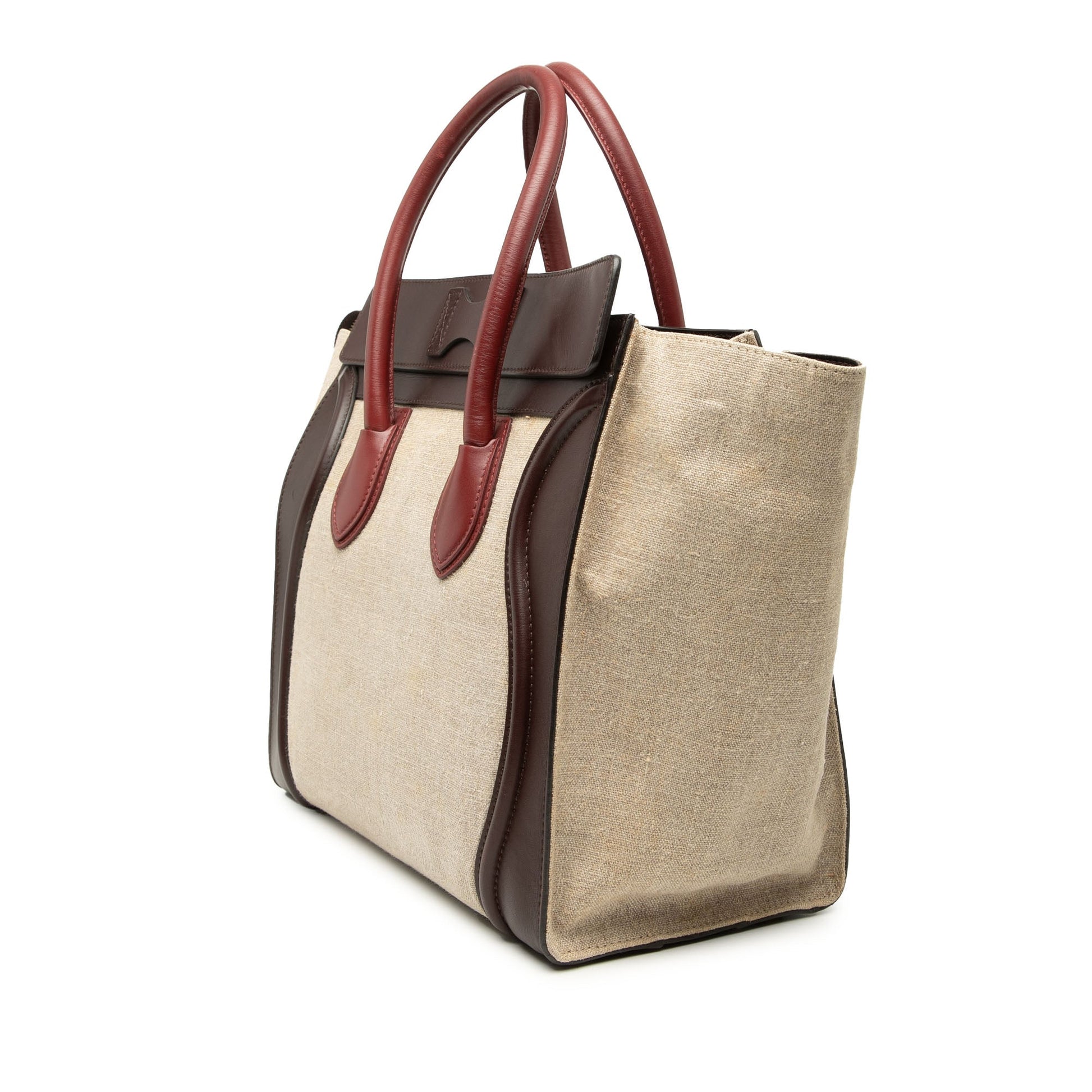 Celine Mini Tricolor Linen and Leather Luggage Tote