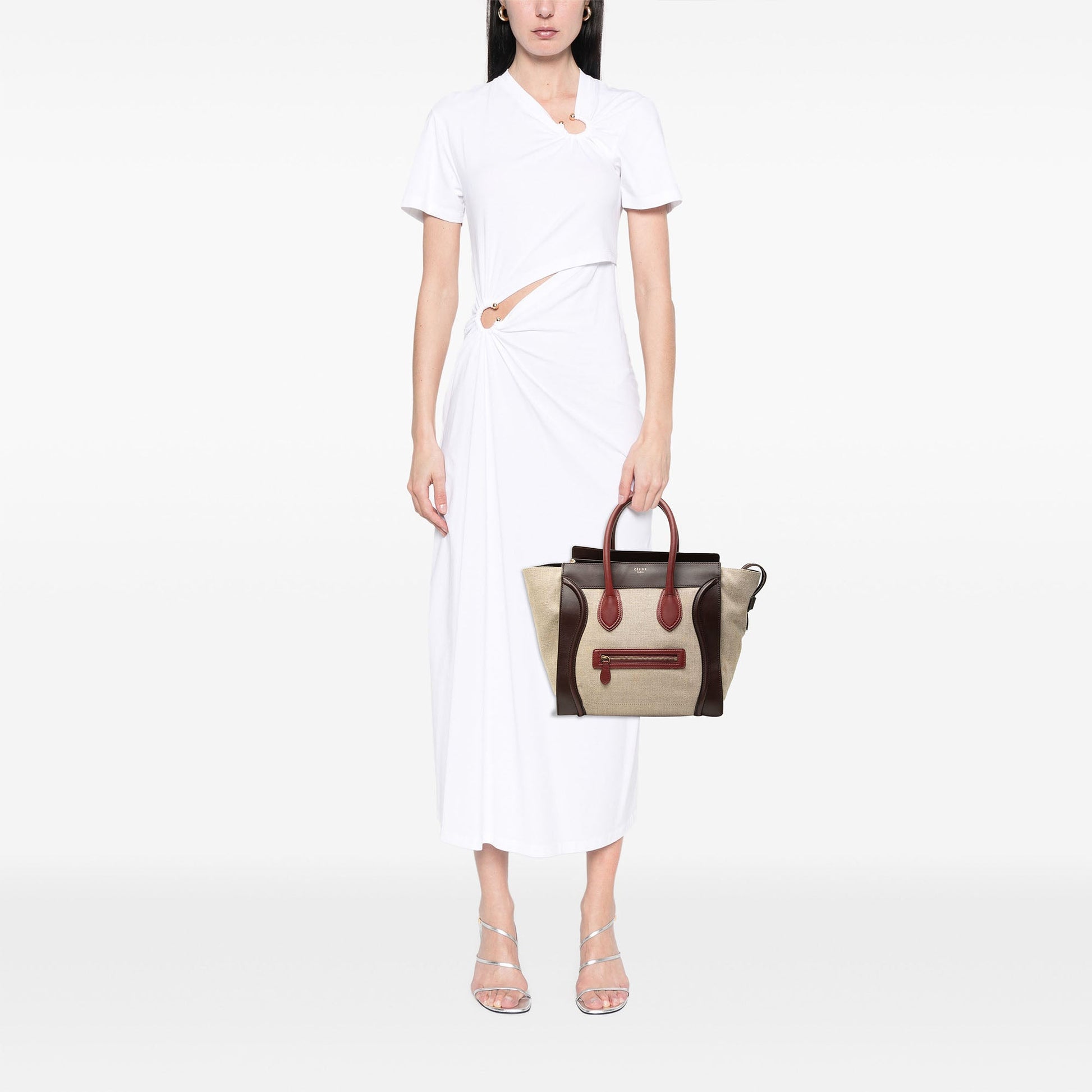 Celine Mini Tricolor Linen and Leather Luggage Tote