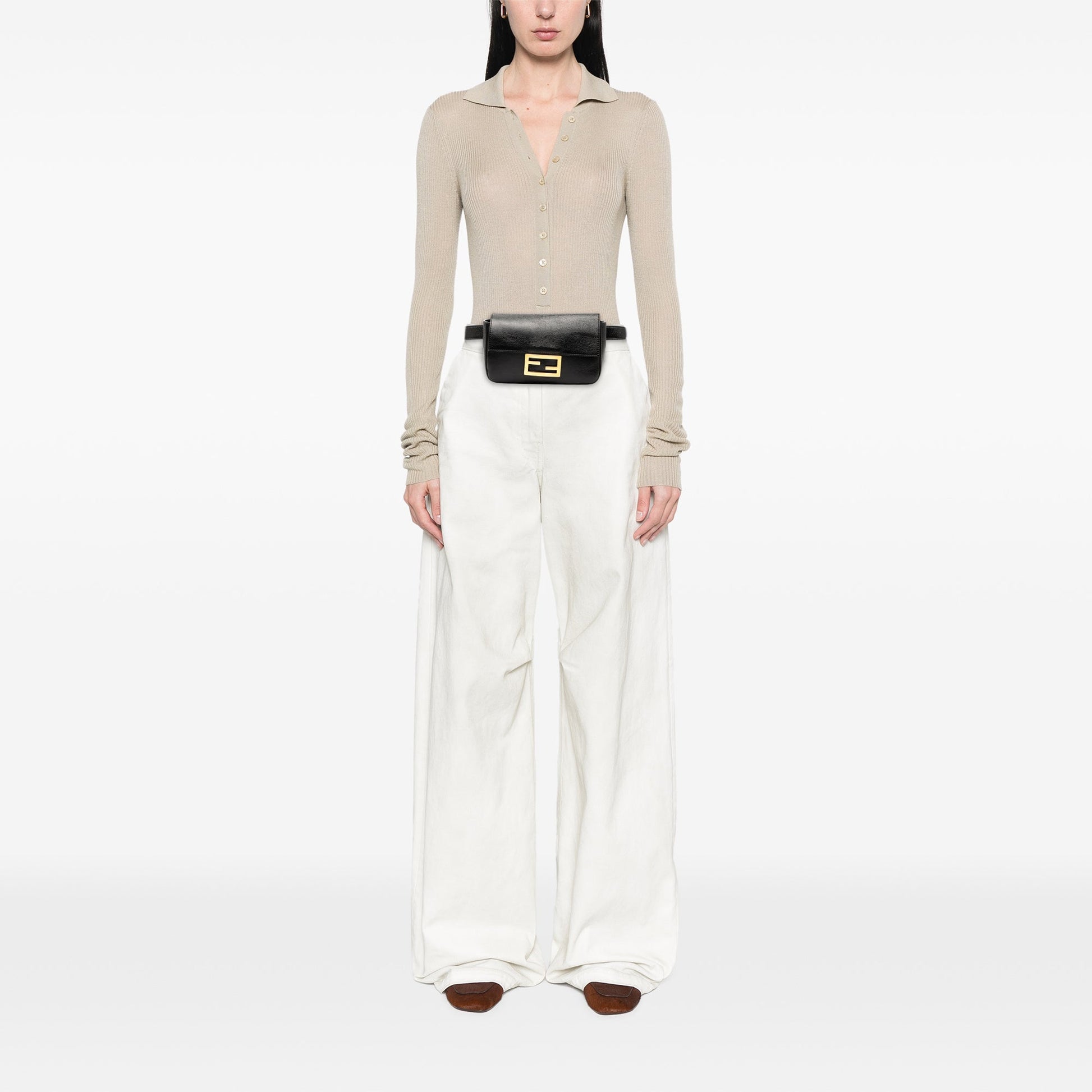 Fendi Leather FF Logo Baguette Belt Bag