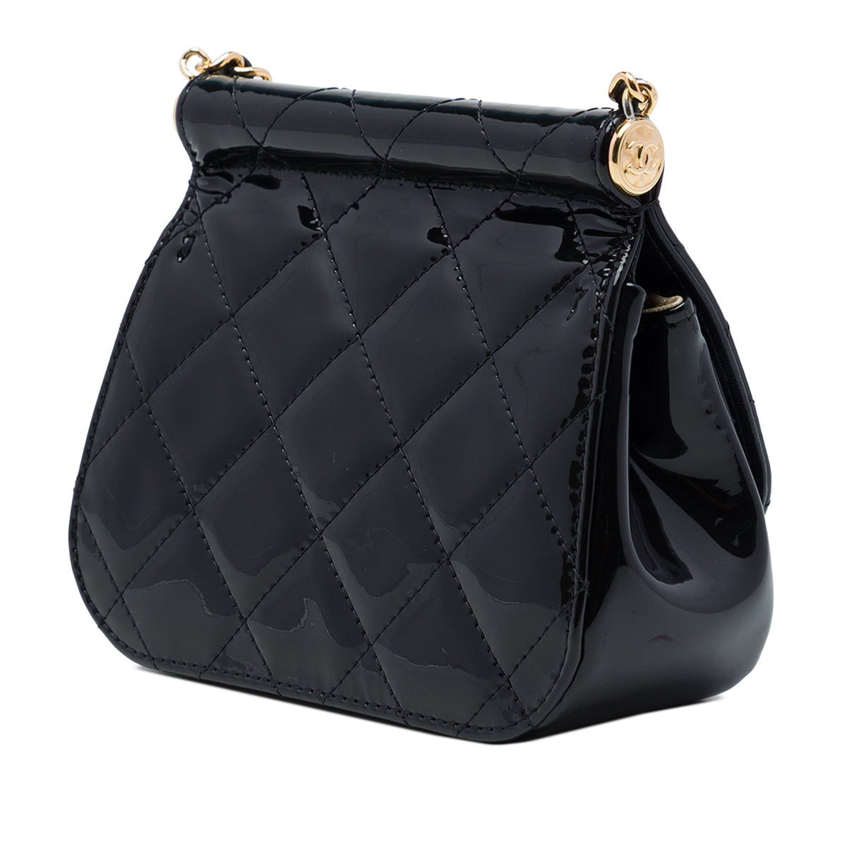 Chanel CC Quilted Patent Frame Flap Clutch with Chain — Black
