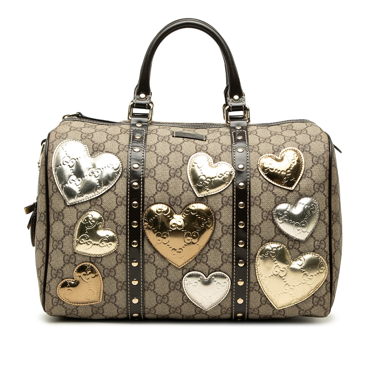 Gucci Medium GG Supreme Guccissima Heart Patches Joy Boston Bag