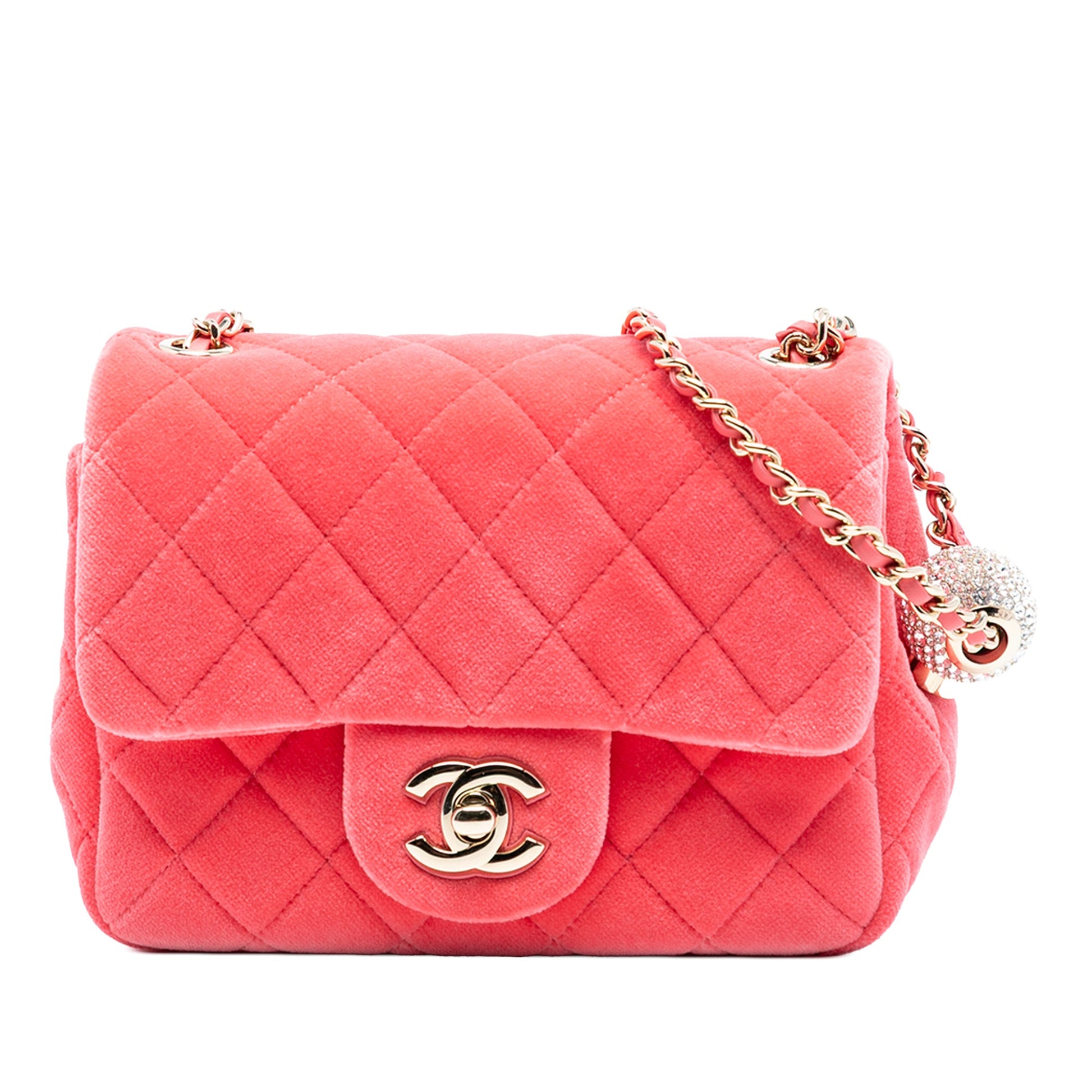Chanel Mini Square Classic Velvet Pearl Crush Single Flap