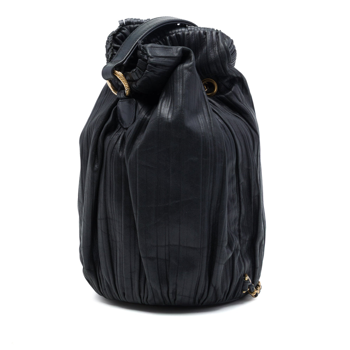Chanel Small Calfskin Coco Pleats Drawstring Backpack — Black