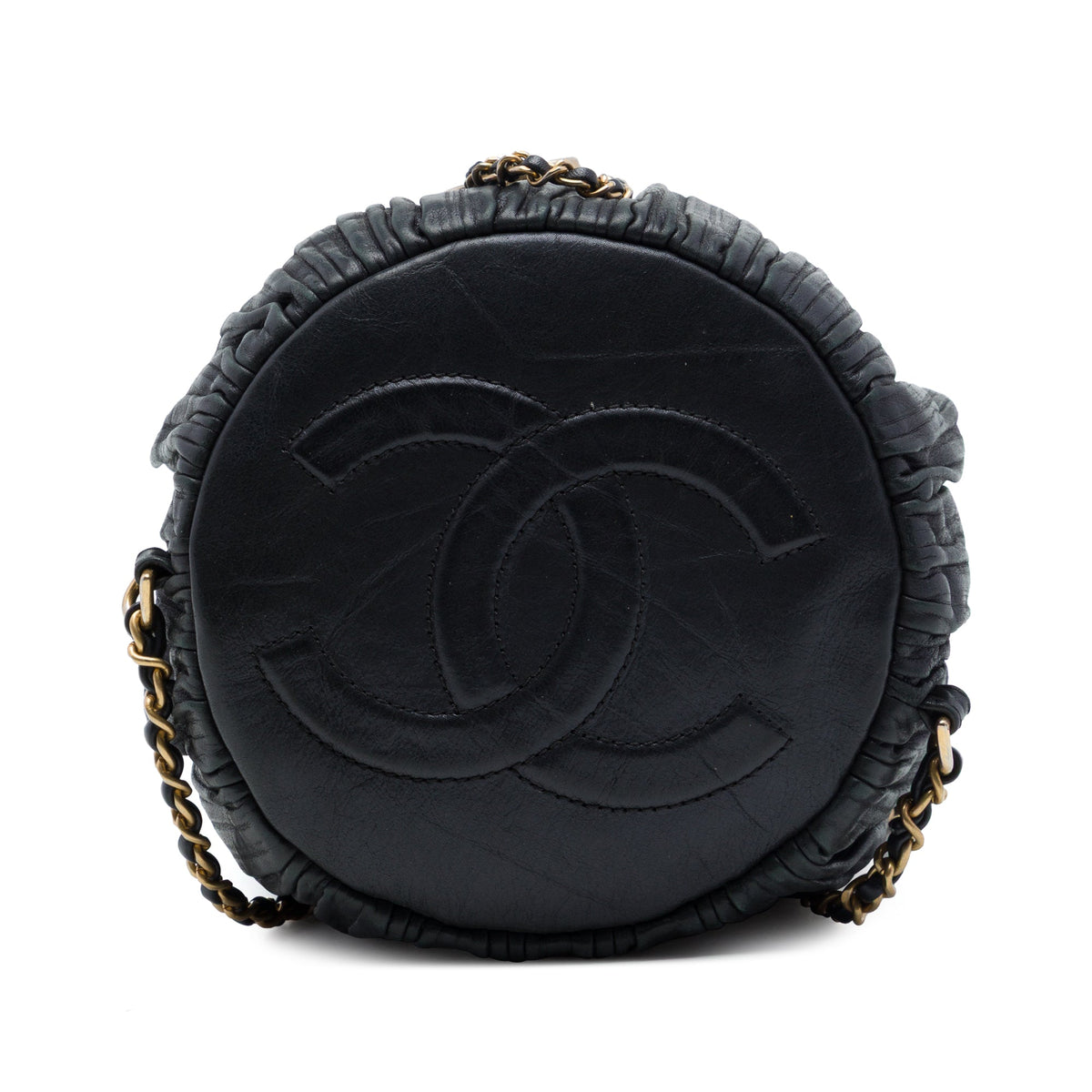 Chanel Small Calfskin Coco Pleats Drawstring Backpack — Black