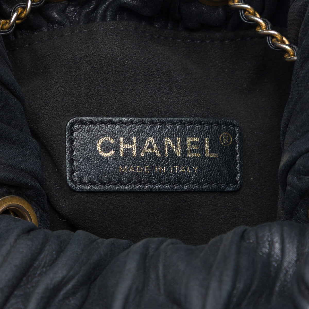 Chanel Small Calfskin Coco Pleats Drawstring Backpack — Black