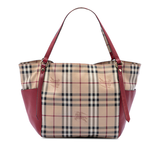 Burberry Small Leather Trimmed Haymarket Check Coated Canvas Canterbury Tote