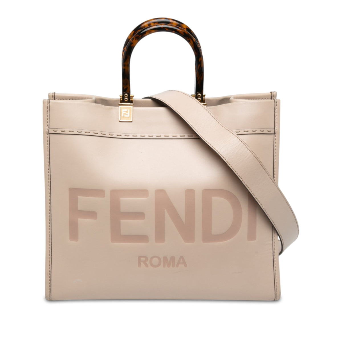 Fendi Medium Leather Sunshine Shopper Tote — Beige