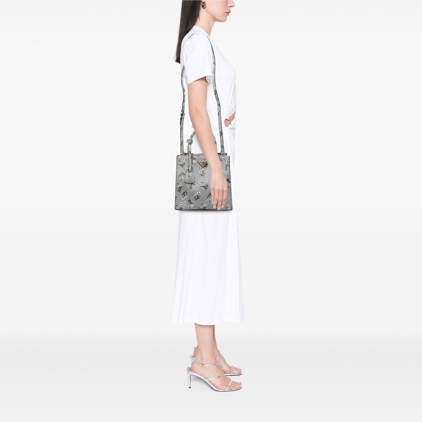 Saffiano Floral Print Twin Pocket Satchel