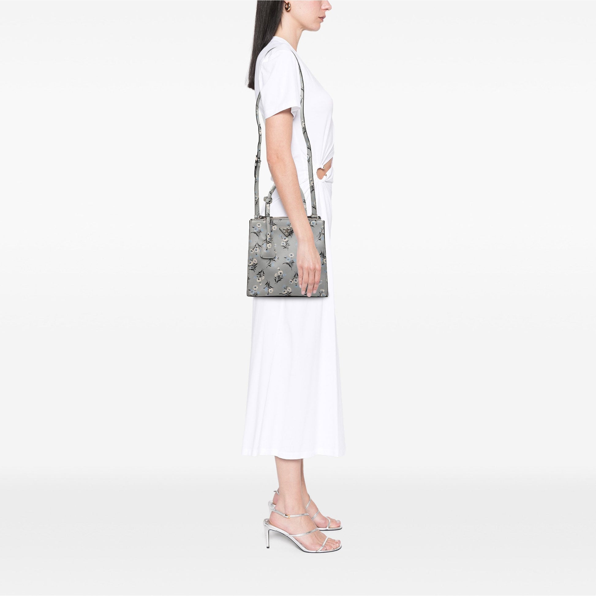 Saffiano Floral Print Twin Pocket Satchel