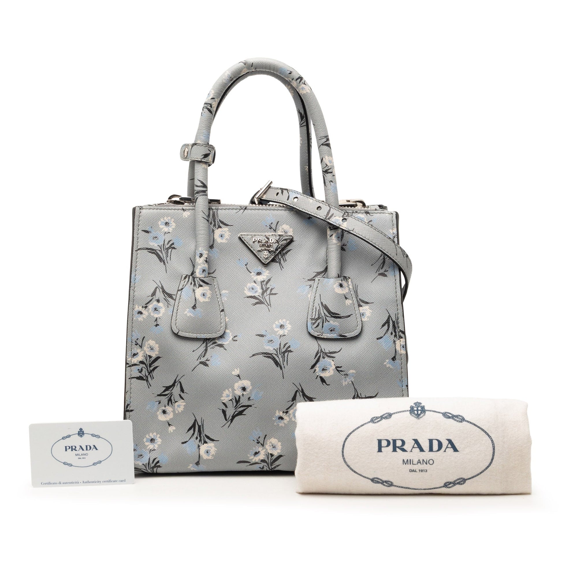 Saffiano Floral Print Twin Pocket Satchel