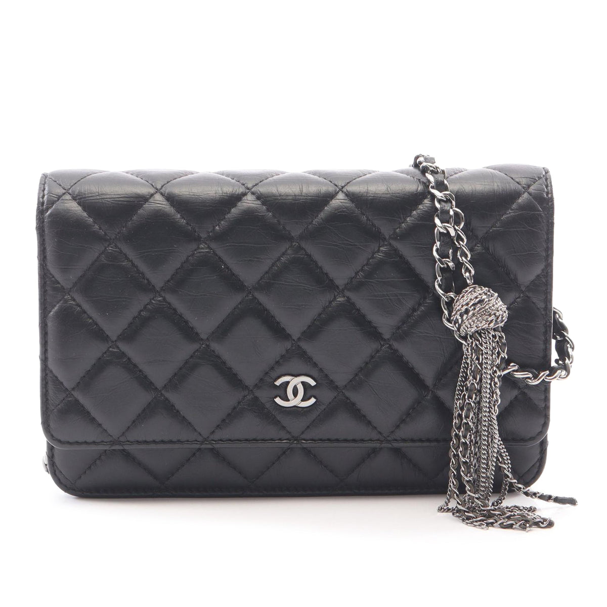 Chanel CC Quilted Aged Calfskin Tassel Wallet On Chain
