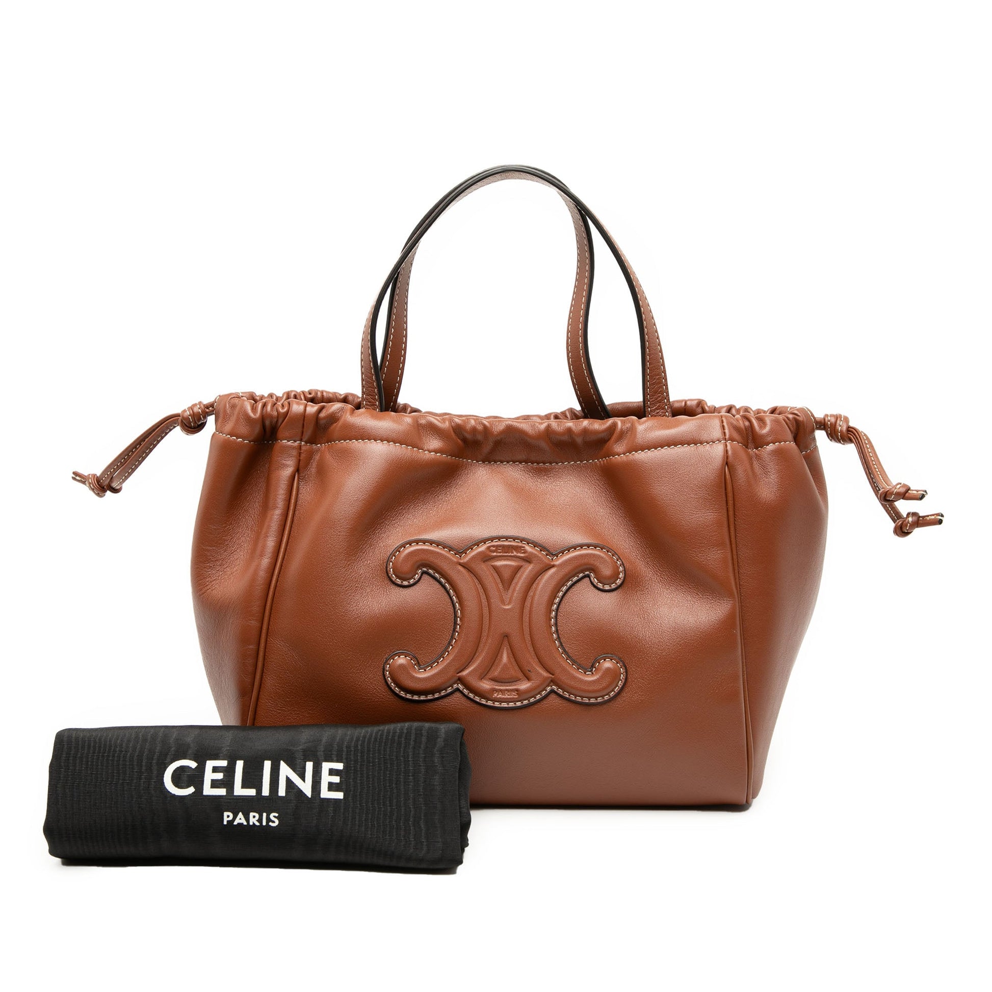 Celine Small Calfskin Cuir Triomphe Cabas Drawstring Satchel