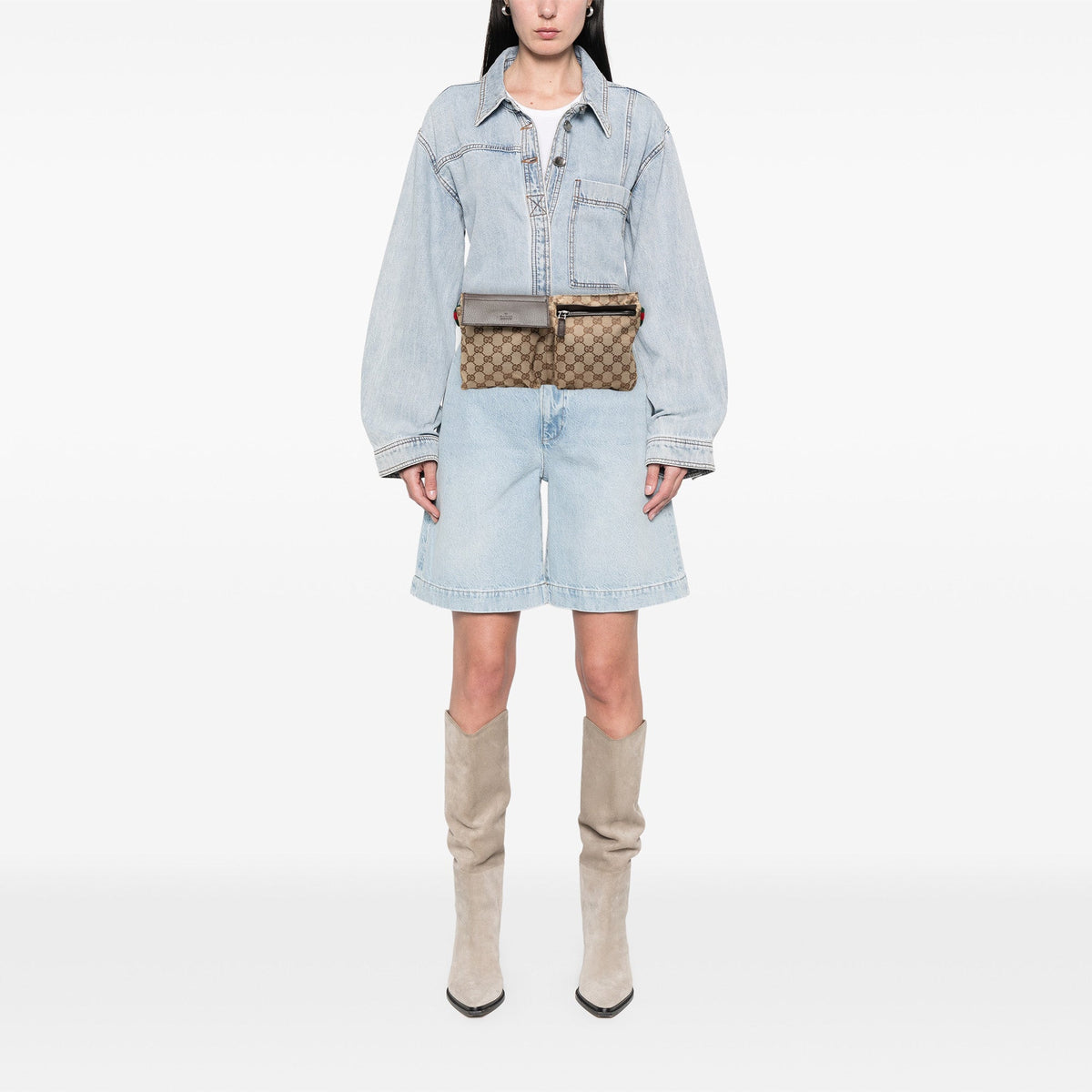 Gucci GG Canvas Web Double Pocket Belt Bag
