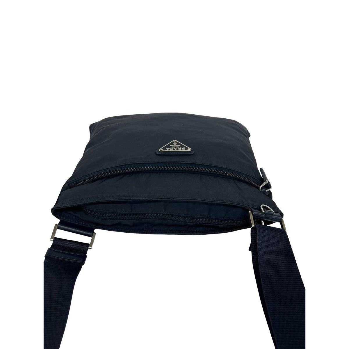 Prada Tessuto Zip Top Crossbody — Blue