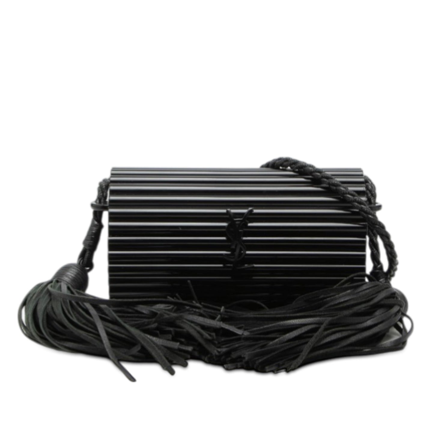 Ribbed Acrylic Lambskin Fringe Monogram Monochrome Opium Box Bag