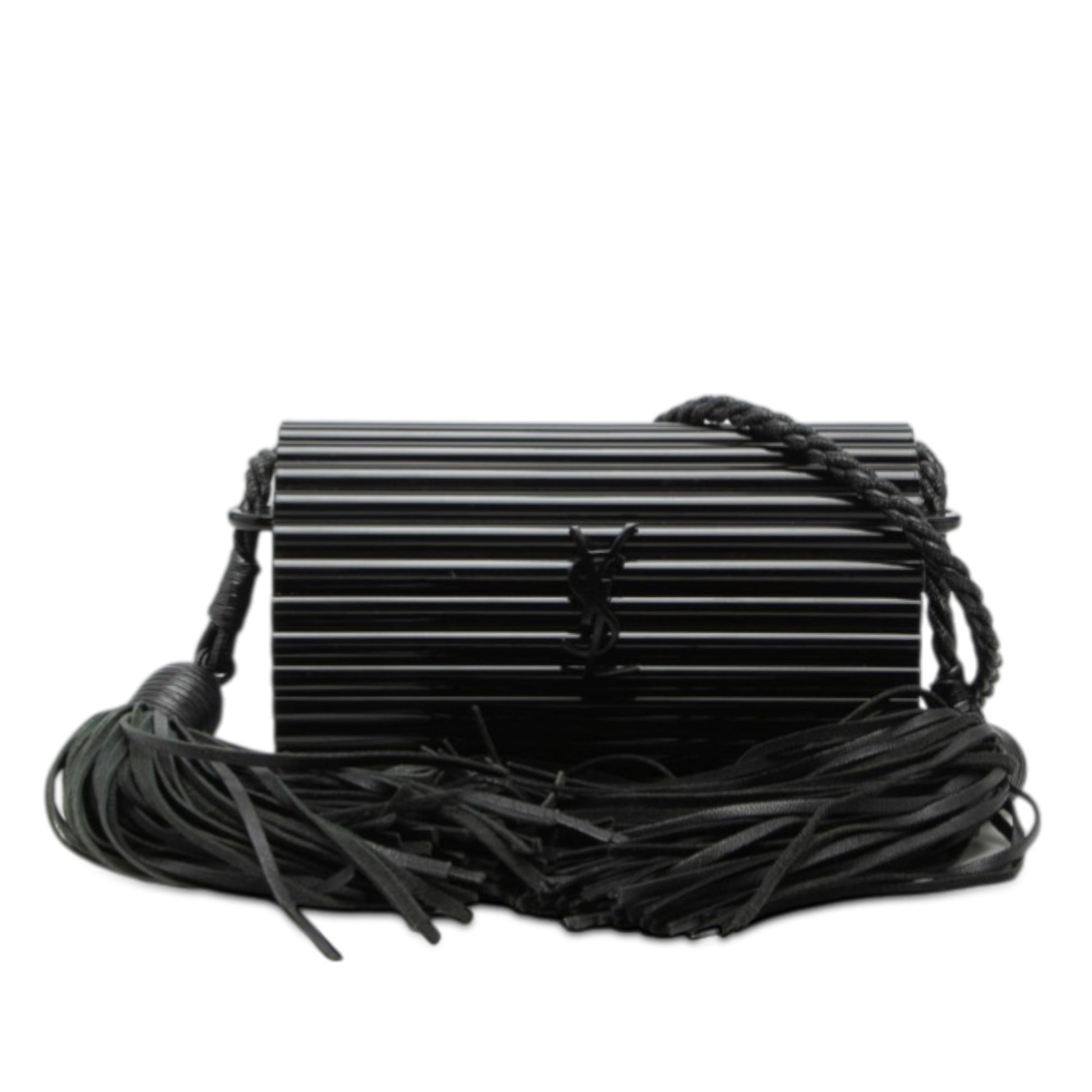 Ribbed Acrylic Lambskin Fringe Monogram Monochrome Opium Box Bag