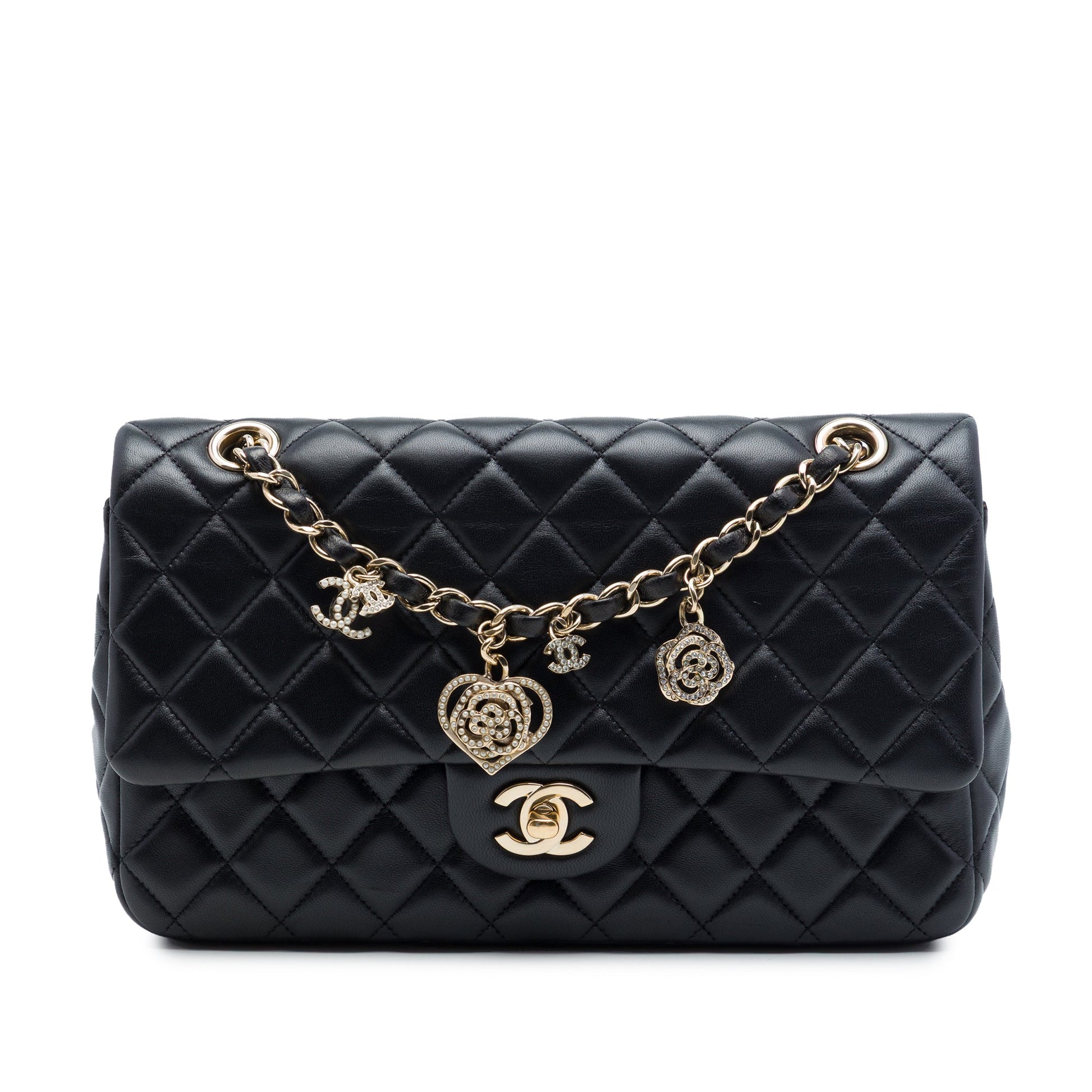 Chanel Medium Classic Lambskin Valentines Heart Charms Single Flap