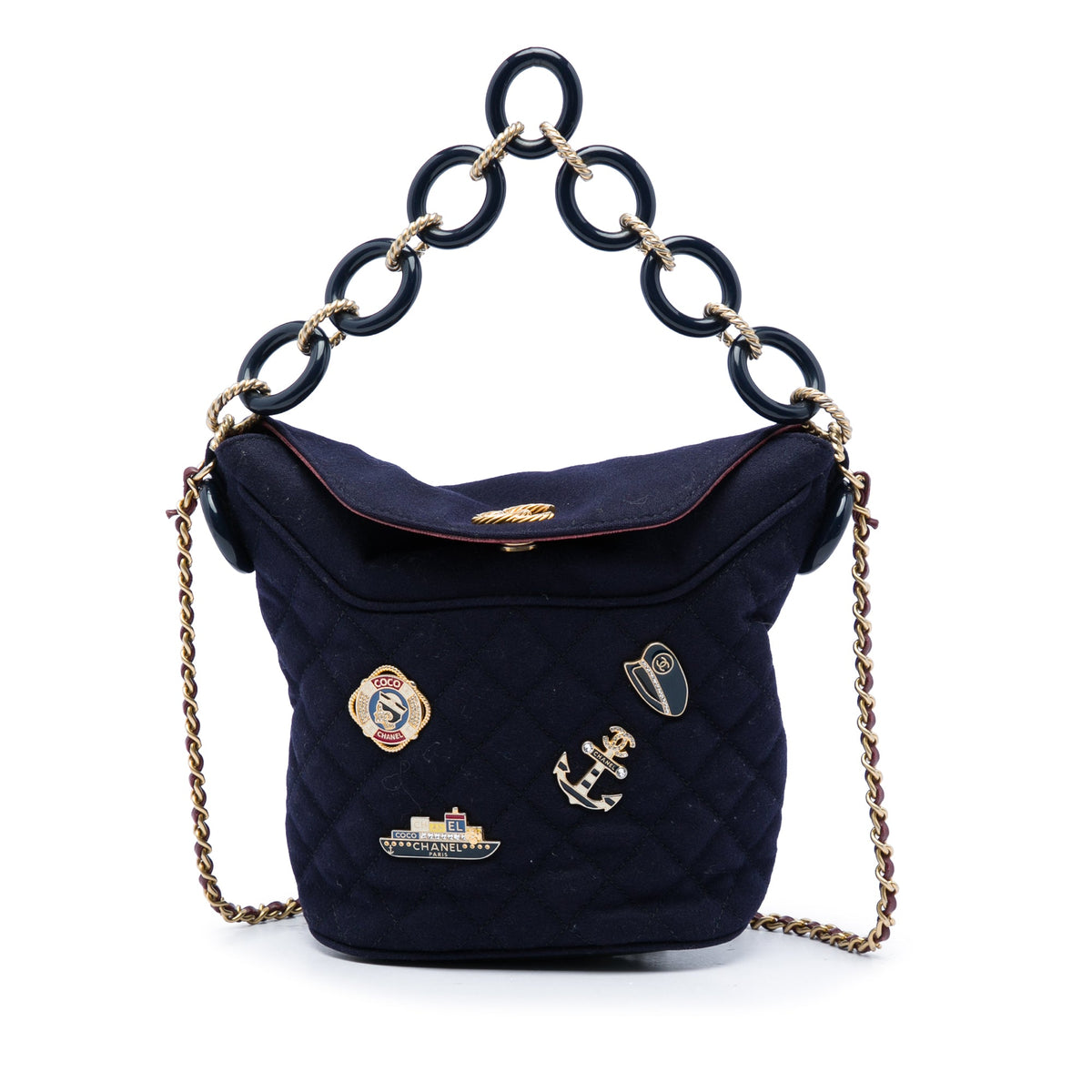 Chanel Paris Hamburg Quilted Wool Coco Sailor Charms Bucket Bag — Blue