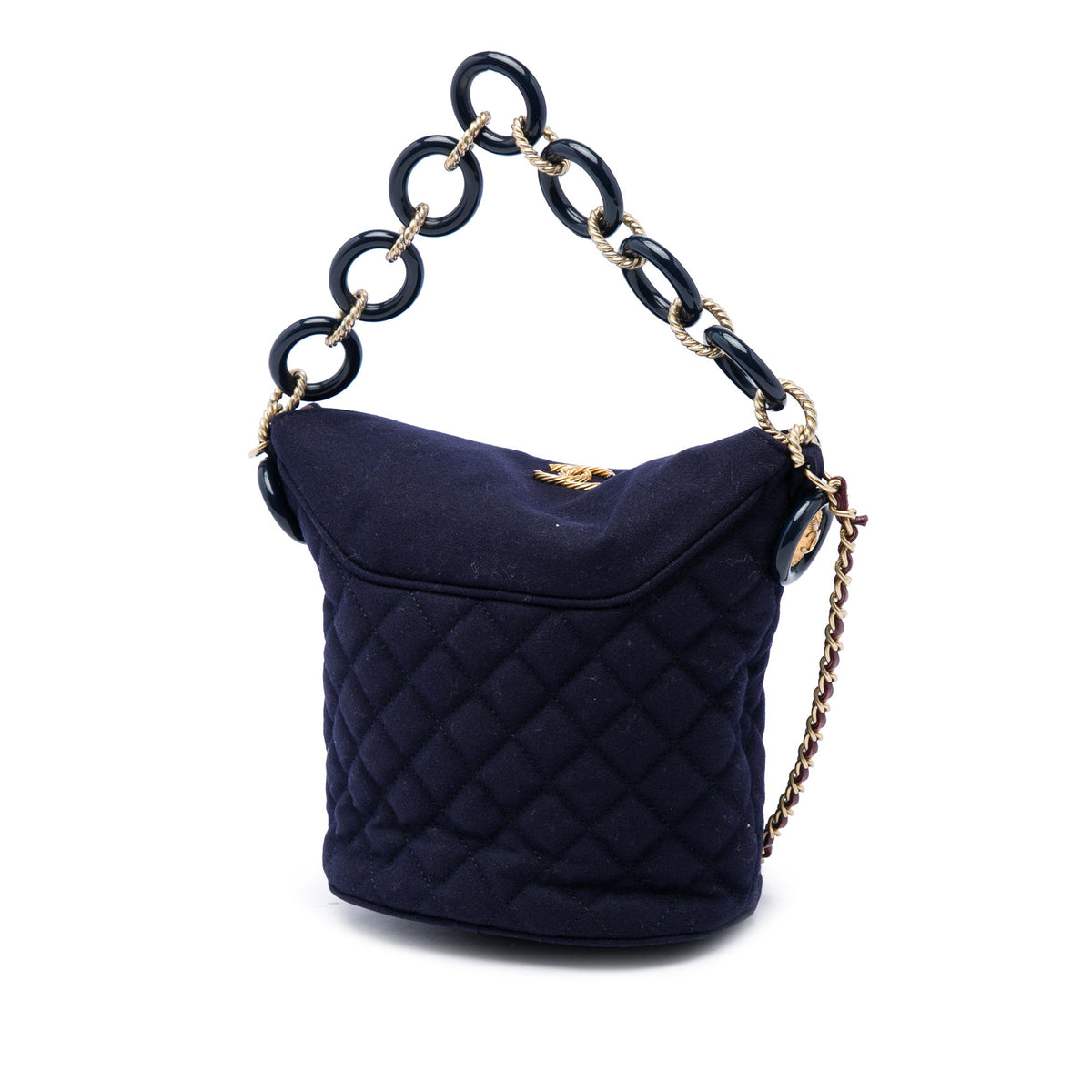 Chanel Paris Hamburg Quilted Wool Coco Sailor Charms Bucket Bag — Blue